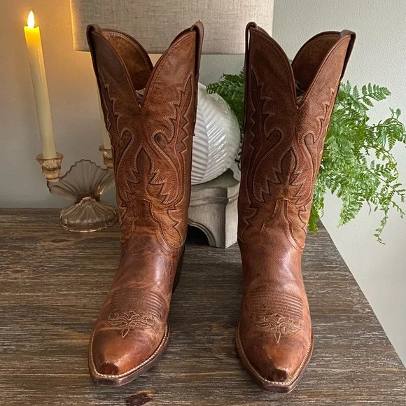 Luchesse Mad Dog Madras Goat Leather Western Cowboy Cowgirl Boots Womens 7 Tan - Picture 5 of 15